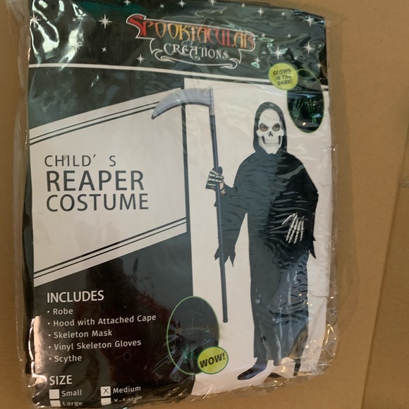 Child Grim Reaper Glow in the Dark Halloween costume new Size Medium 8-10 year - Picture 1 of 3